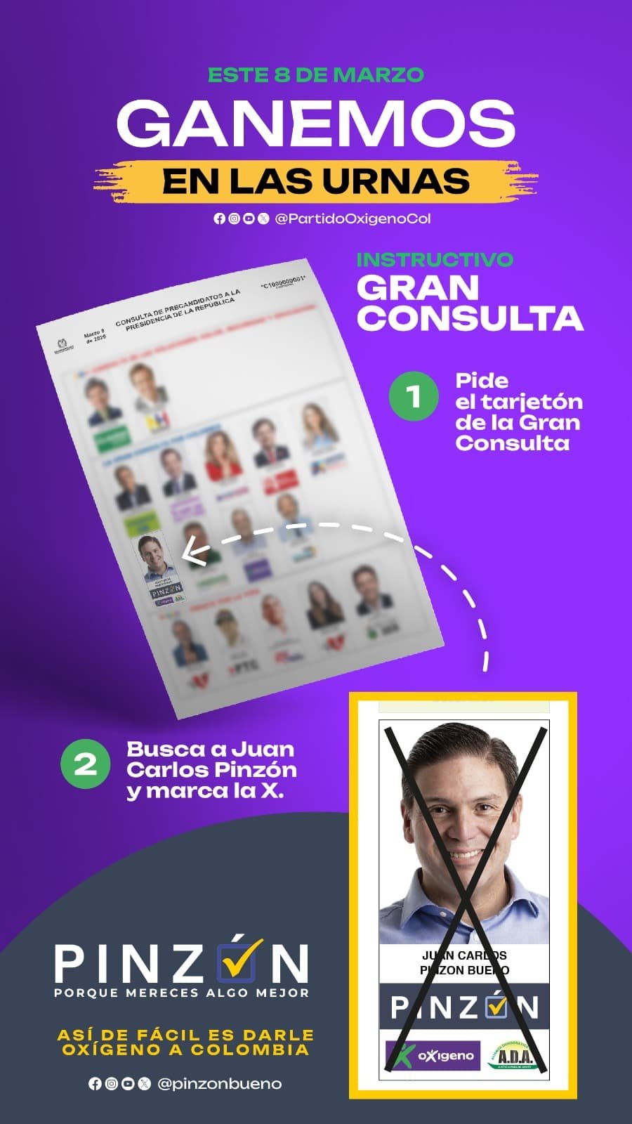 GANEMOS EN LAS URNAS, GRAN CONSULTA BUSCA A JUAN CARLOS PINZÓN Y MARCA LA X